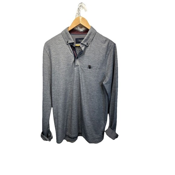 Ted Baker Trever Polo shirt XL Ted Size 5  Flip Cuff Slim Fit Long Sleeve Oxford - Picture 3 of 14